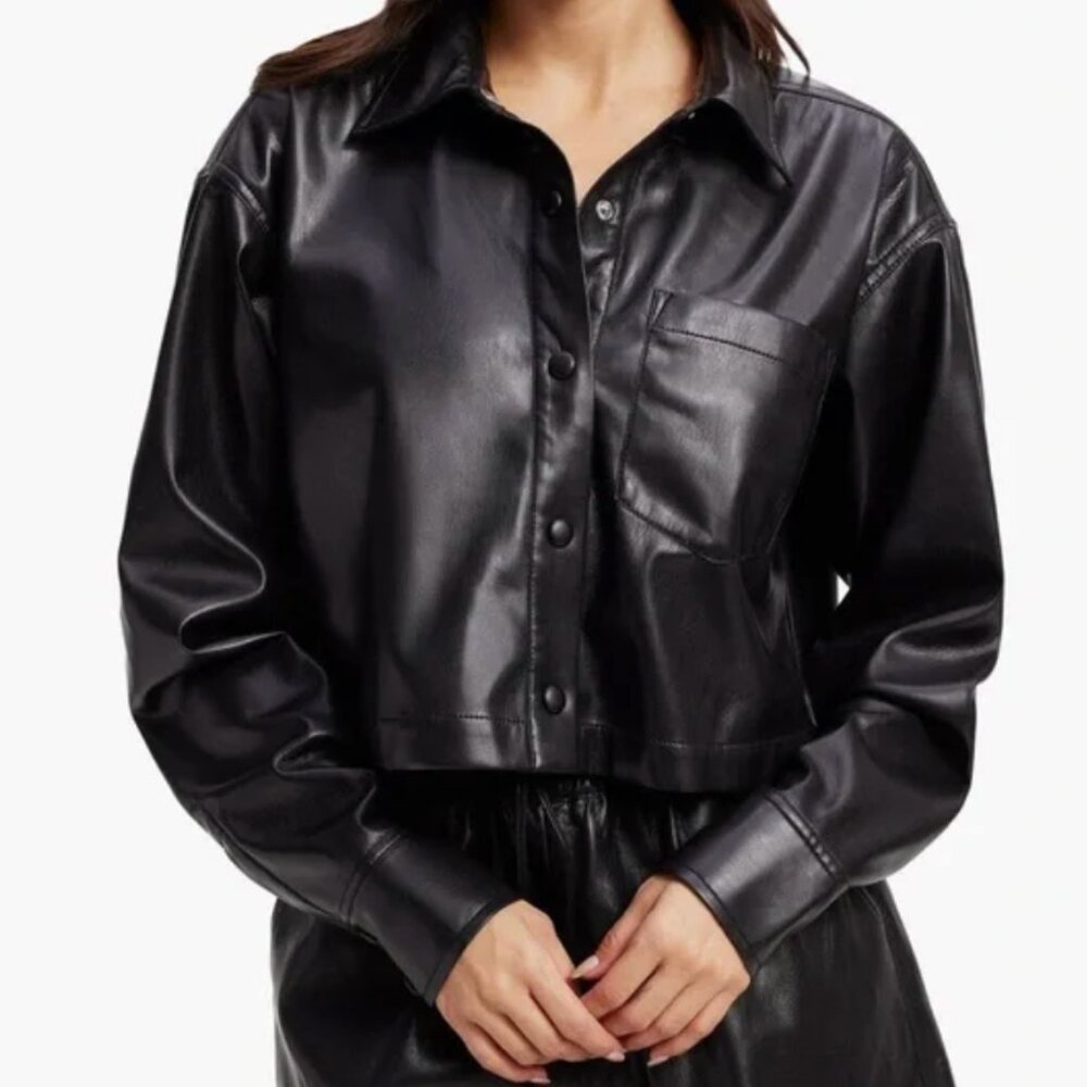 Good American Black faux Leather Jacket